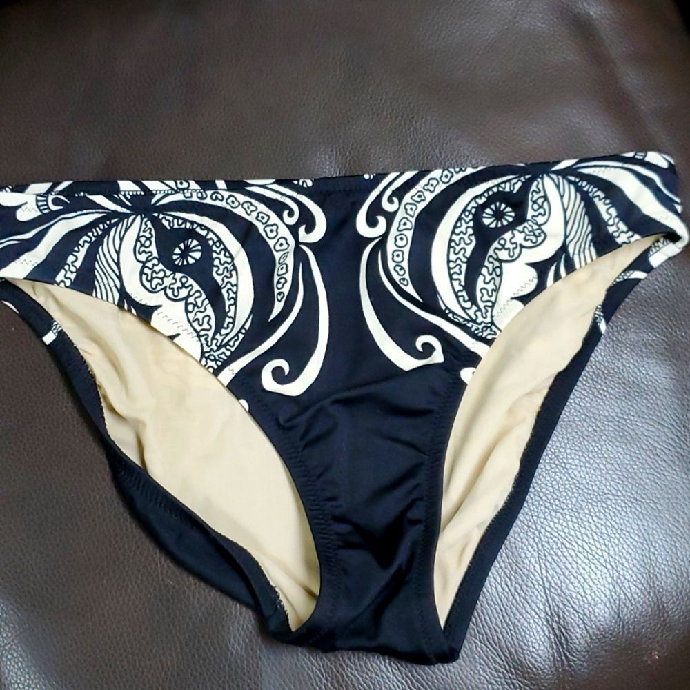 Jcrew swim large black ivory full coverage back bikini bottom L